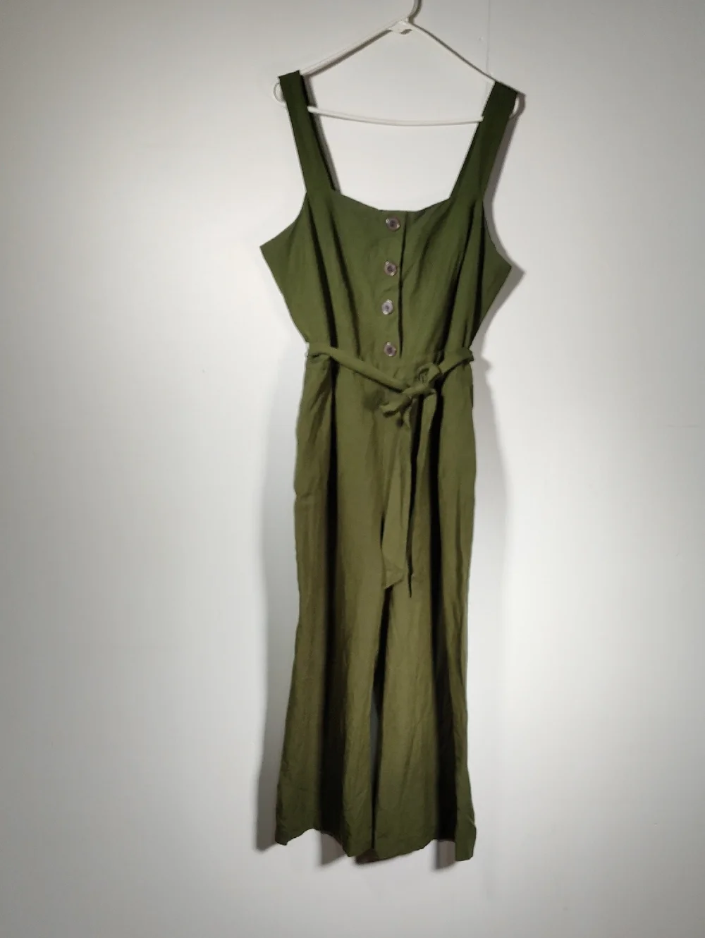 Ann Taylor green linen blend wide leg one piece jumpsuit 16